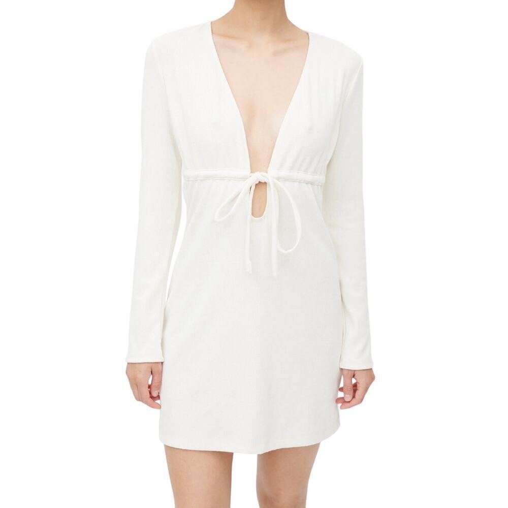 Reformation Karah Tie Dress Cream Long Sleeve Mini XL - Picture 1 of 5